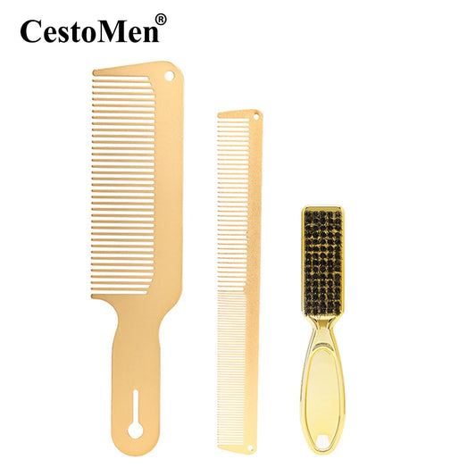 CestoMen Men Hairstyle Comb Brush Ultra-Thin Quality Metal Hair Cutting Comb Beard Fade Brush Men's Grooming Styling Tools Kits