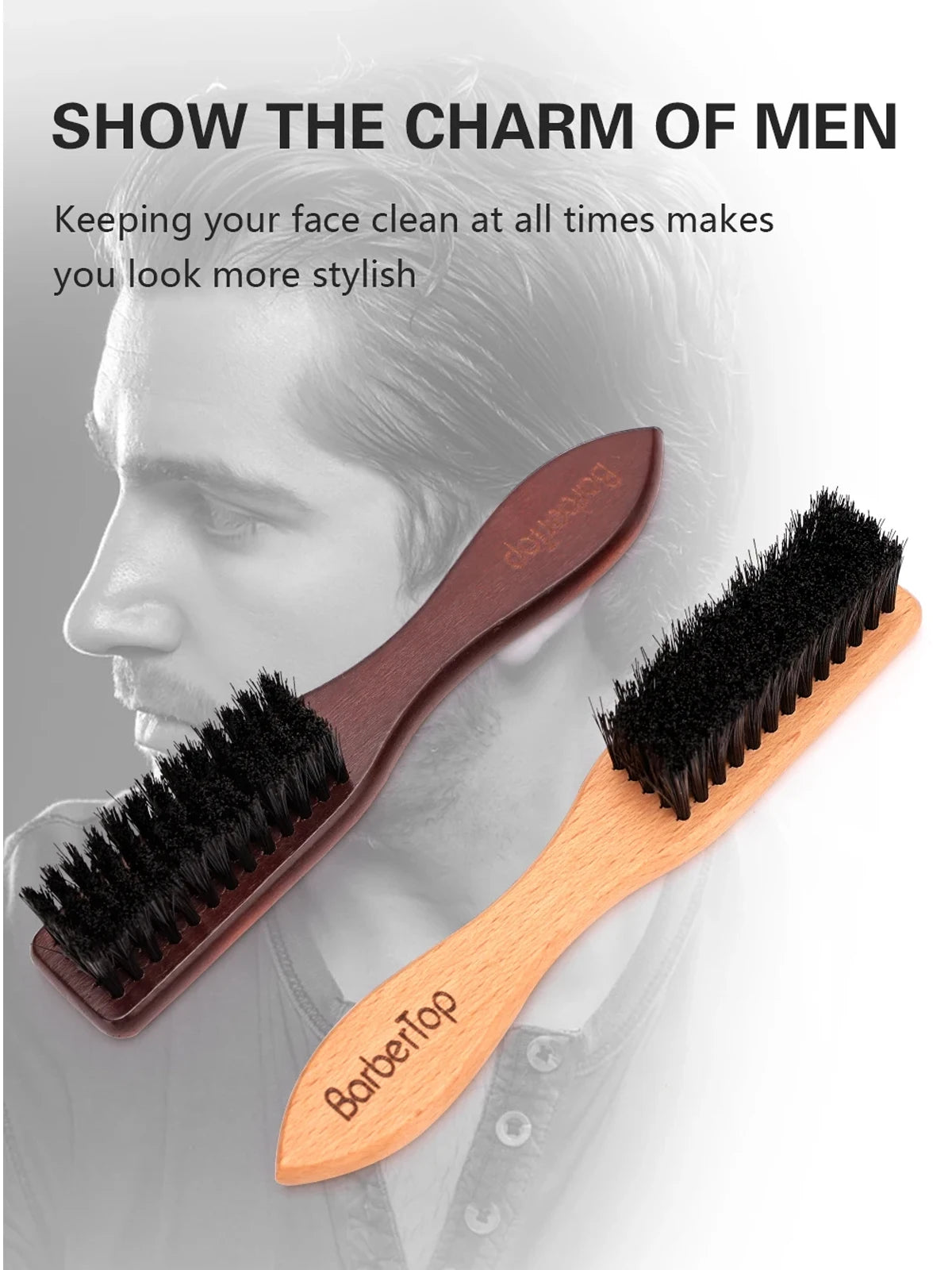 Barbershop Wooden Handle Boar Bristle Beard Brush Soft Hair Cleaning Brush Broken Hair Remove Comb Salon Men Beard Shaving Tools