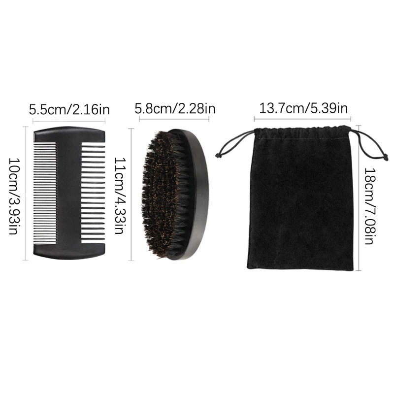 Boar Bristle Wood Beard Brush Hairdresser Shaving Tools Men Mustache Comb With Gift Bag Barber Beard Grooming Hair Comb Kit